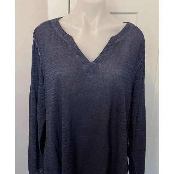 CHICOS Womens Knit TOP Long Sleeve BLUE Linen Size 3 (XL) - Picture 2 of 5